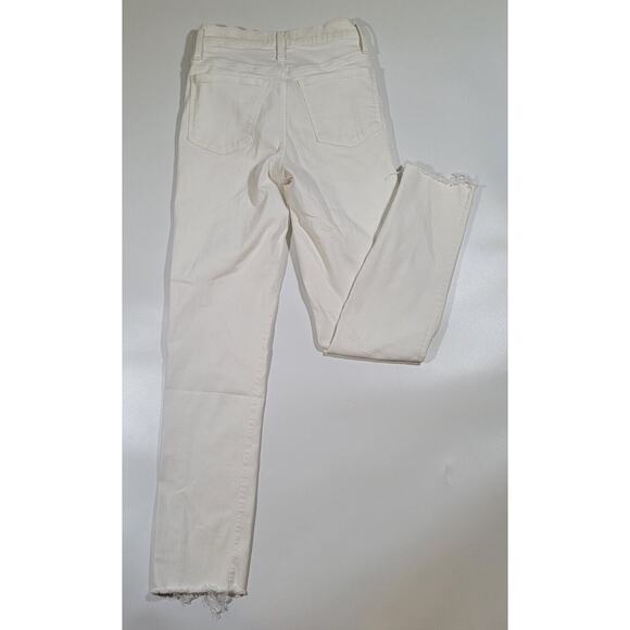 White High Rise Straight Leg Cropped Raw Hem Jeans Casual Denim - Picture 2 of 13